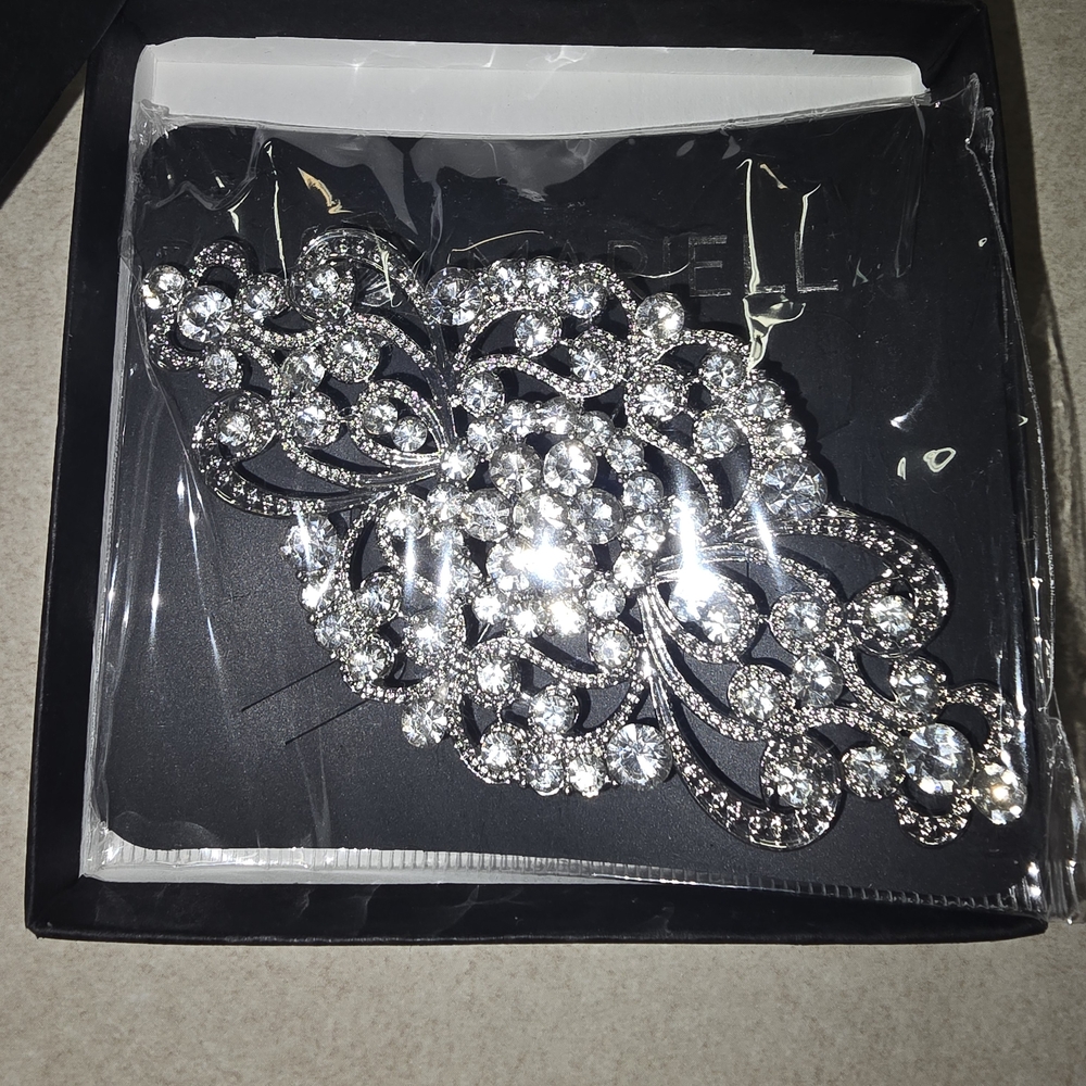 Crystal Silver Floral Statement Brooch - Elegant Women’s Jewelry